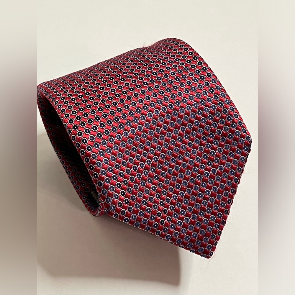 Canali Men’s 100% Silk Italian Neck Tie Red Blue Geometric Designer.